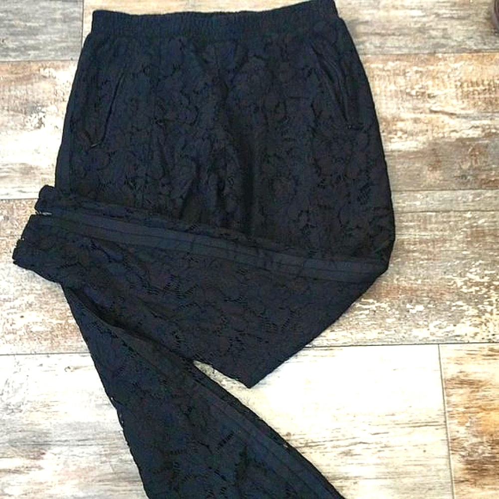 Chaser Lace Jogger Pants Women 28 Zip Ankle Black Whimsygoth Romantic Unique
